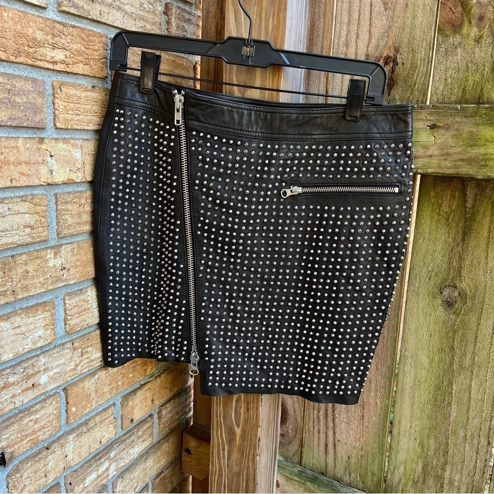 Pam & Gela Black Studded Leather Mini Skirt Goth Whimsigoth
